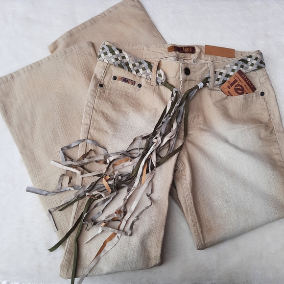 Lei Vintage Y2K Pants Mid Rise Flare Bootcut Mallcore Braided Belt NEW - Picture 1 of 10